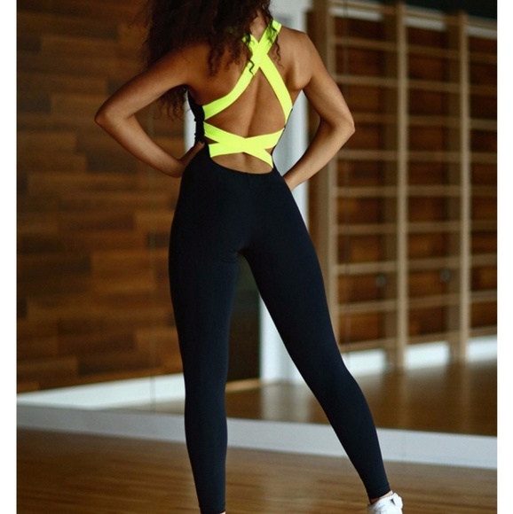Pants - NEW - Black and Green Strappy Yoga Jumpsuit